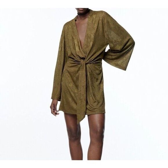 Zara Dresses & Skirts - NWT Zara Olive Green Jacquard Dress S Small Holiday Christmas Floral Mini